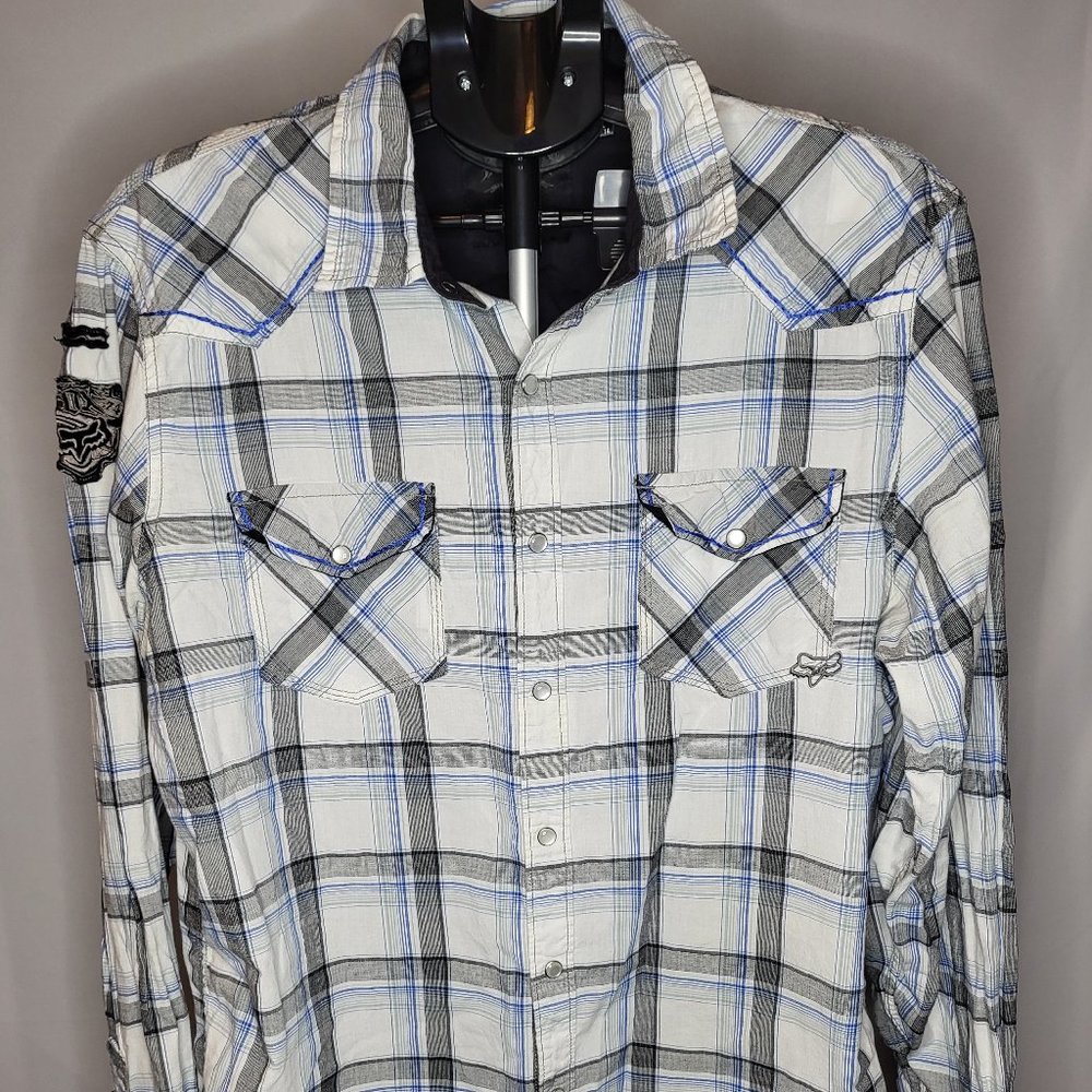 Blue/White Fox Brand Mens Western Button Up XL - Pearl Like Buttons - 1041